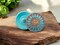 18mm Round Sunflower Button - Aqua Blue with Copper Wash -- Czech Glass Buttons
